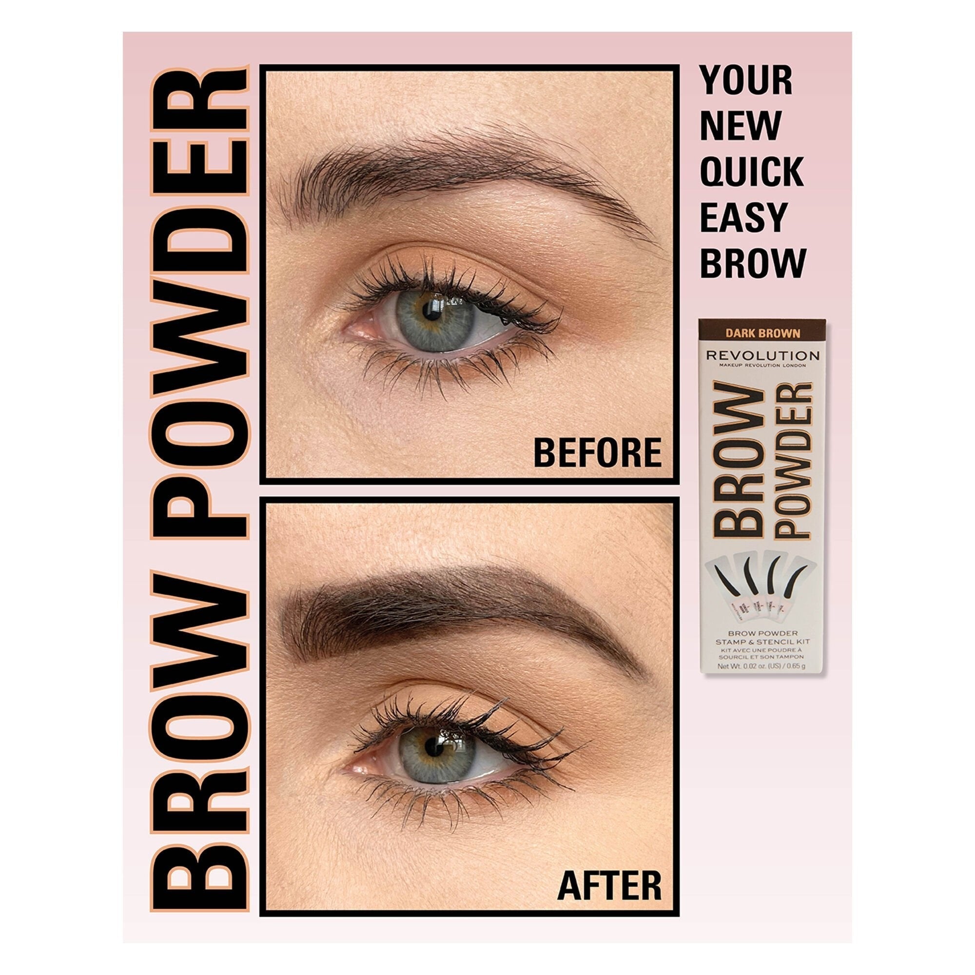 Revolution Brow Powder Stamp & Stencil Kit Dark Brown