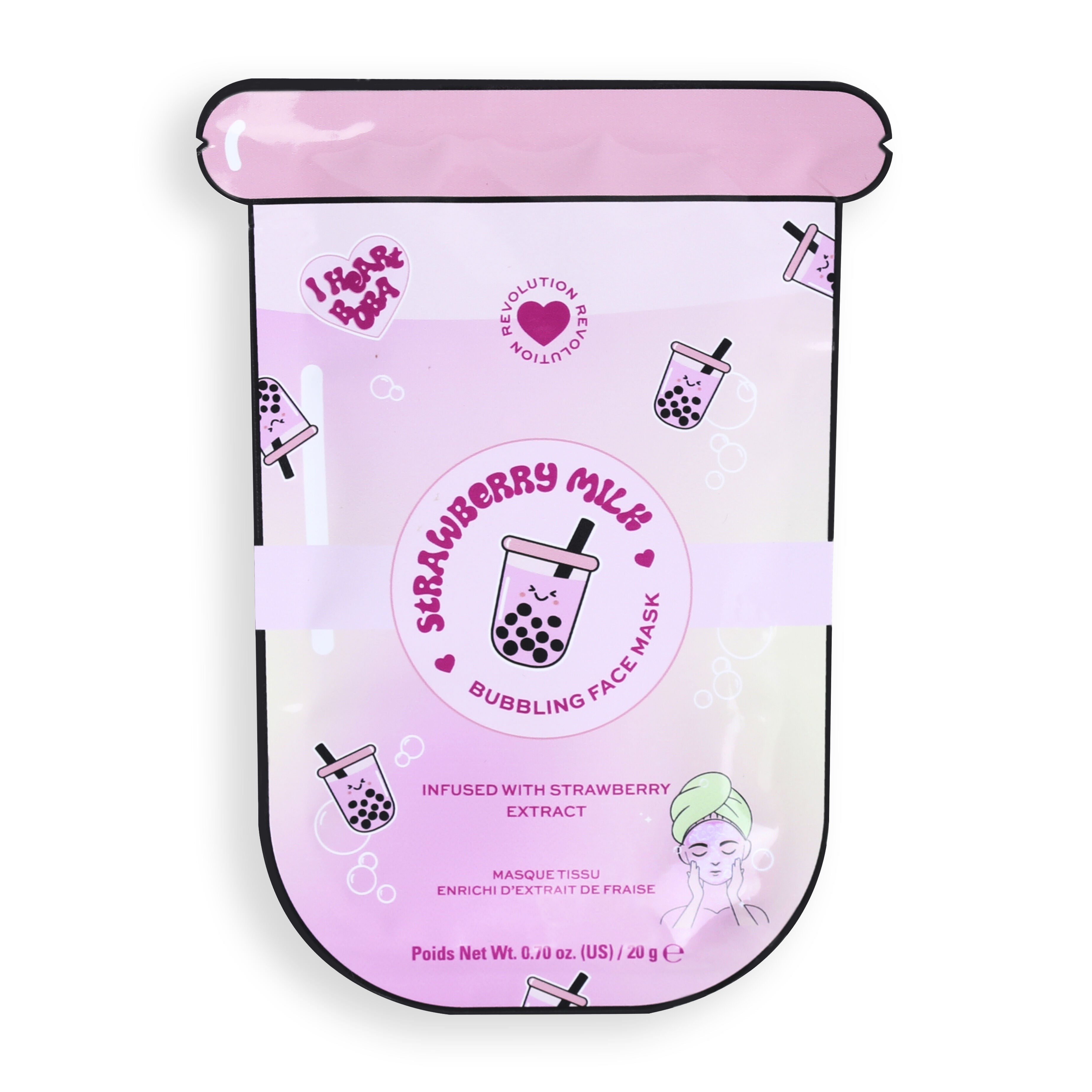 I Heart Revolution Bubble Tea Strawberry Milk Bubble Sheet Mask
